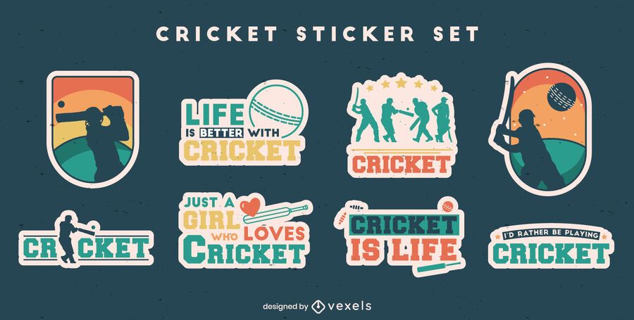 Cricket sport fun quotes sticker set Cricket sport fun quotes sticker set