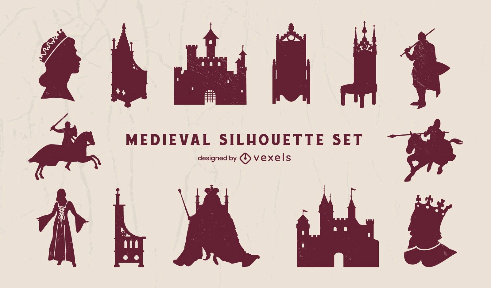 Pacote de silhueta de elementos do reino medieval