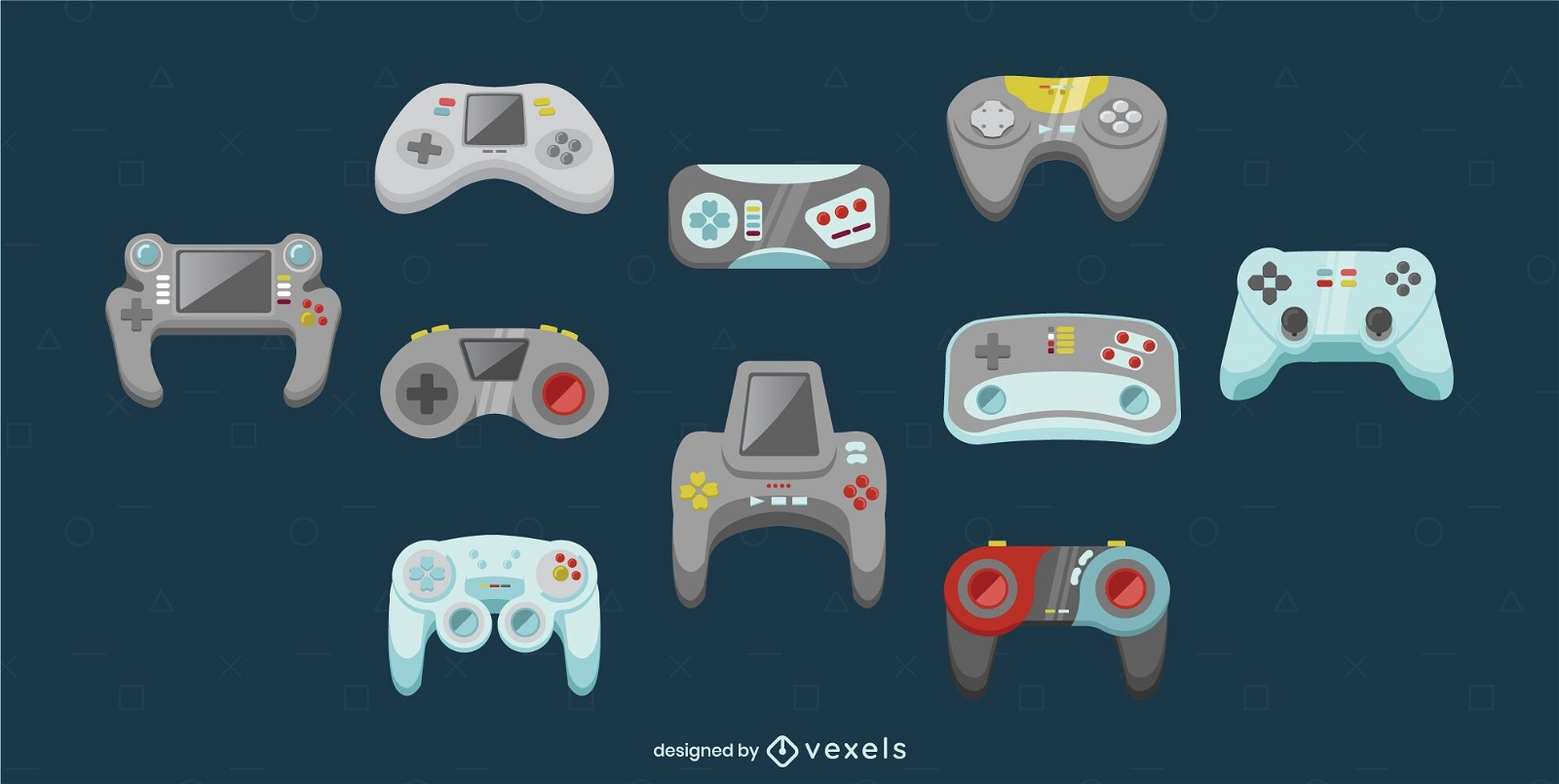 Gaming consoles joystick illustration set