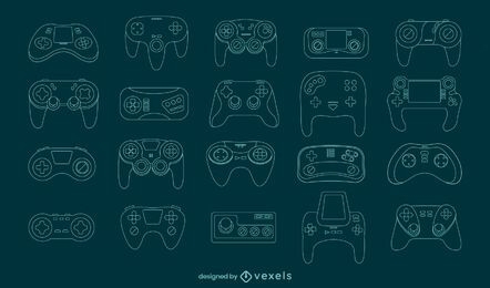 Consolas de juegos joystick line art set
