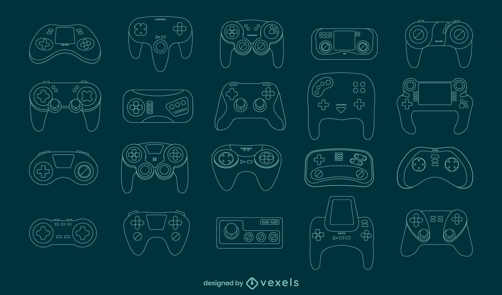 Conjunto de arte em linha de joystick para consoles de jogos