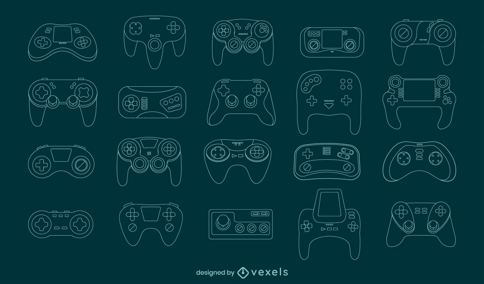 Gaming consoles joystick line art set