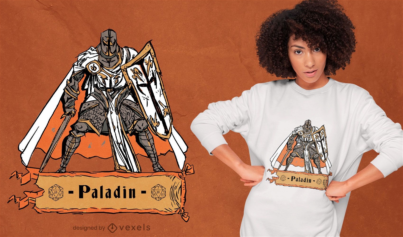 Design de camiseta de personagem Paladin RPG