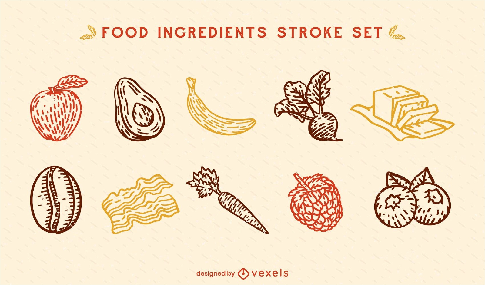 Healthy food ingredients stroke set