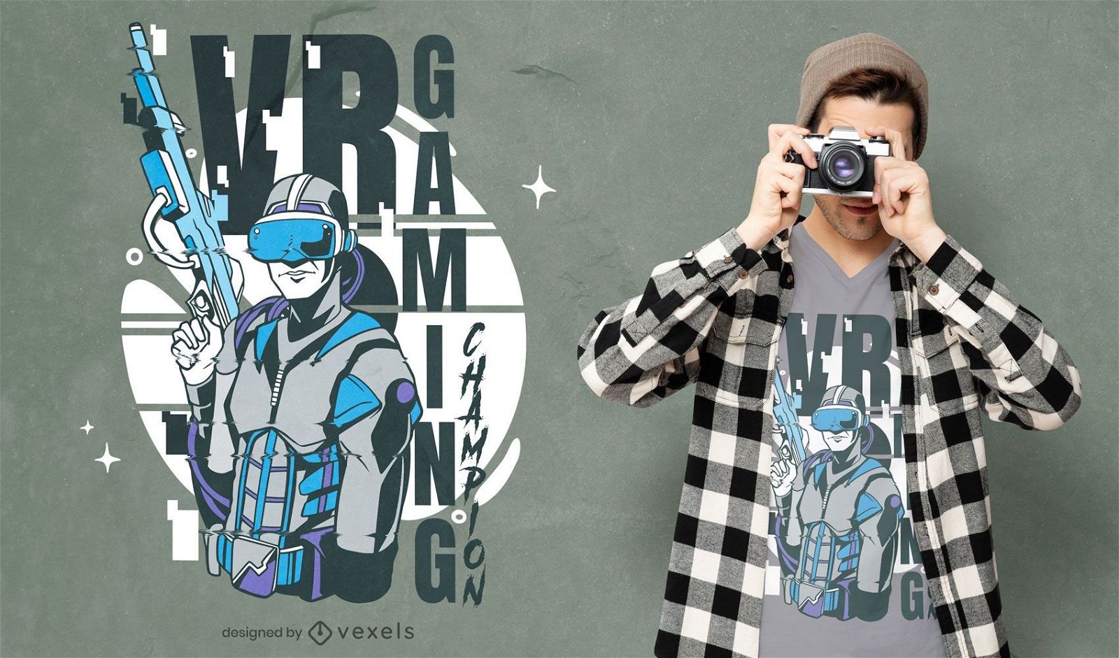 VR game player shooter t-shirt design