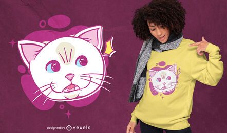 White cat cartoon face t-shirt design