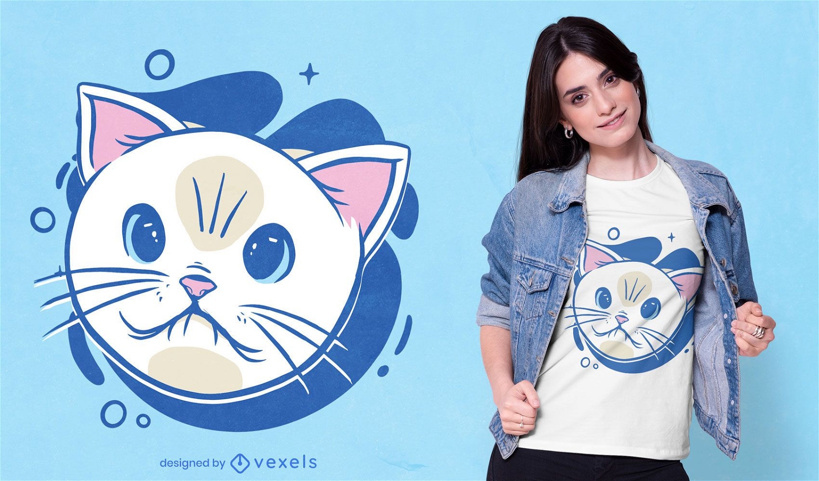 White cat cartoon face cute t-shirt design