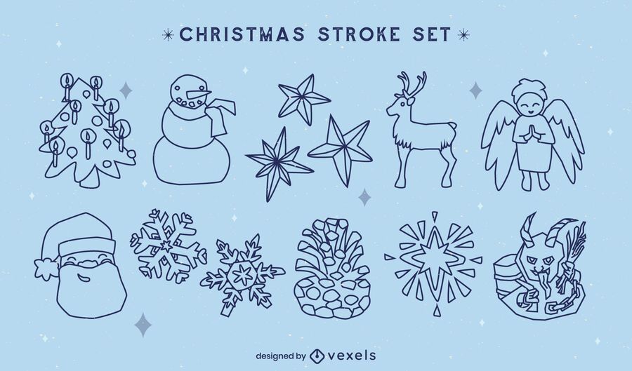 Christmas holiday elements line art set Christmas holiday elements line art set