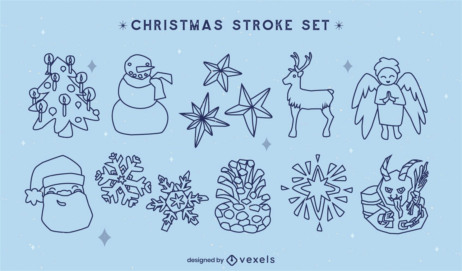 Christmas holiday elements line art set