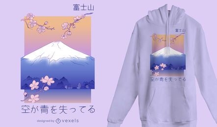 Diseño de camiseta de paisaje de montaña japonesa.