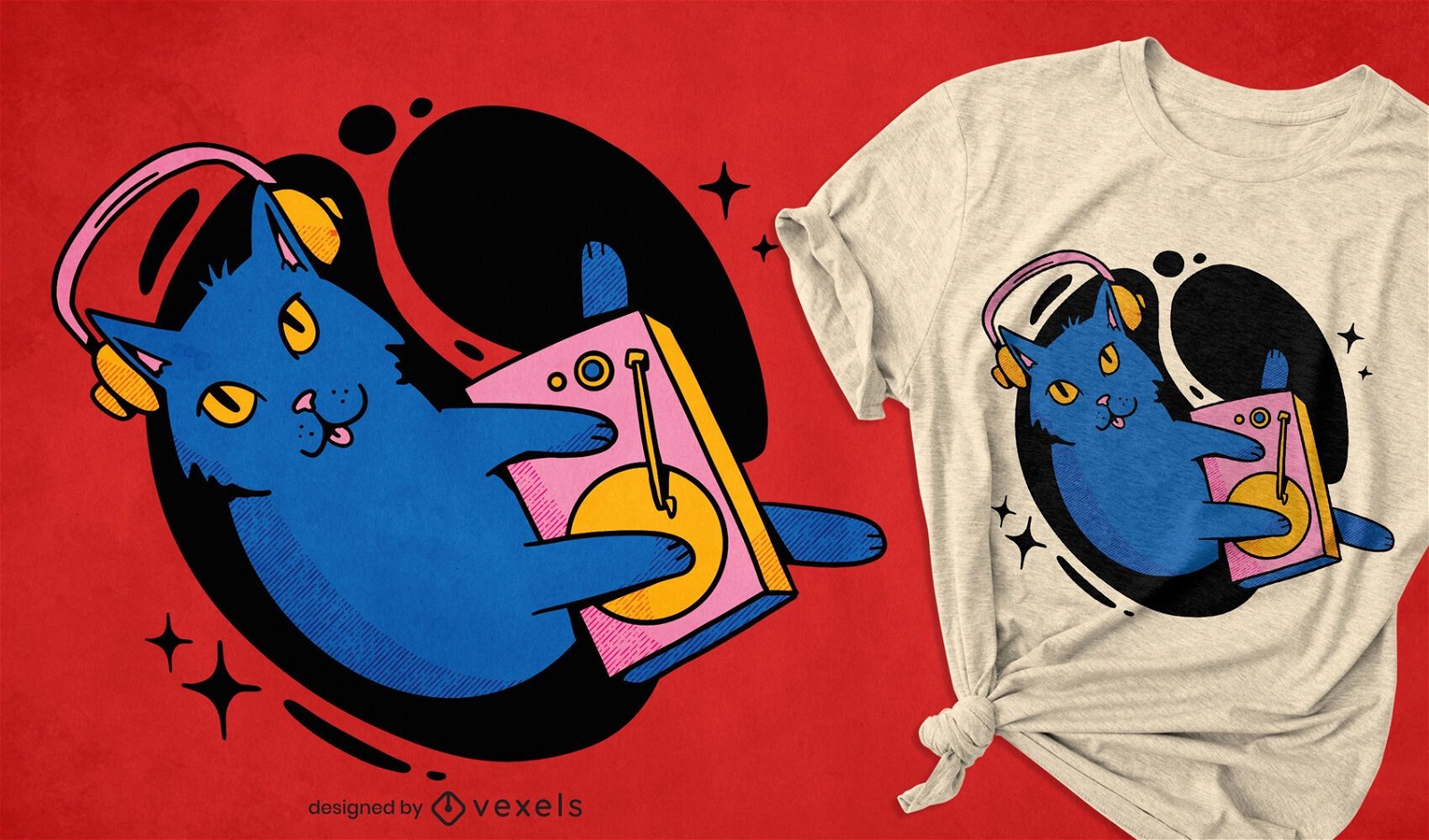 Design de camiseta colorida para DJing de gato