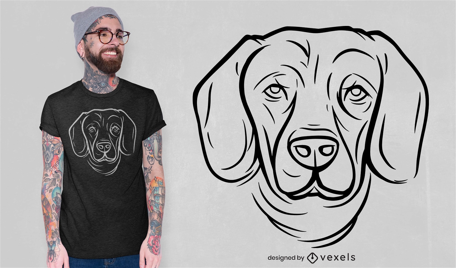 Diseño de camiseta con arte lineal y cara de perro.