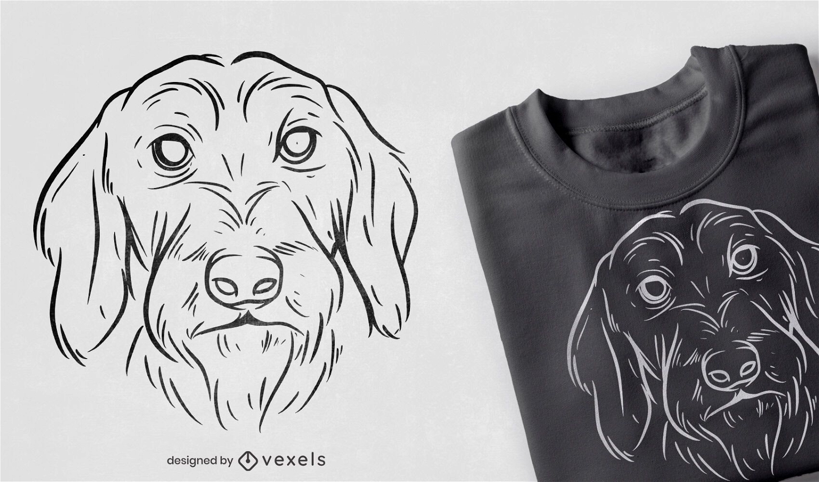 Handgezeichnetes T-Shirt-Design des haarigen Hundegesichts