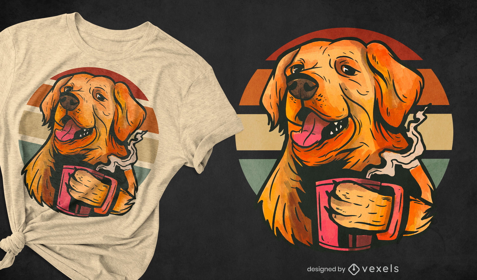 Diseño de camiseta de café de perro golden retriever