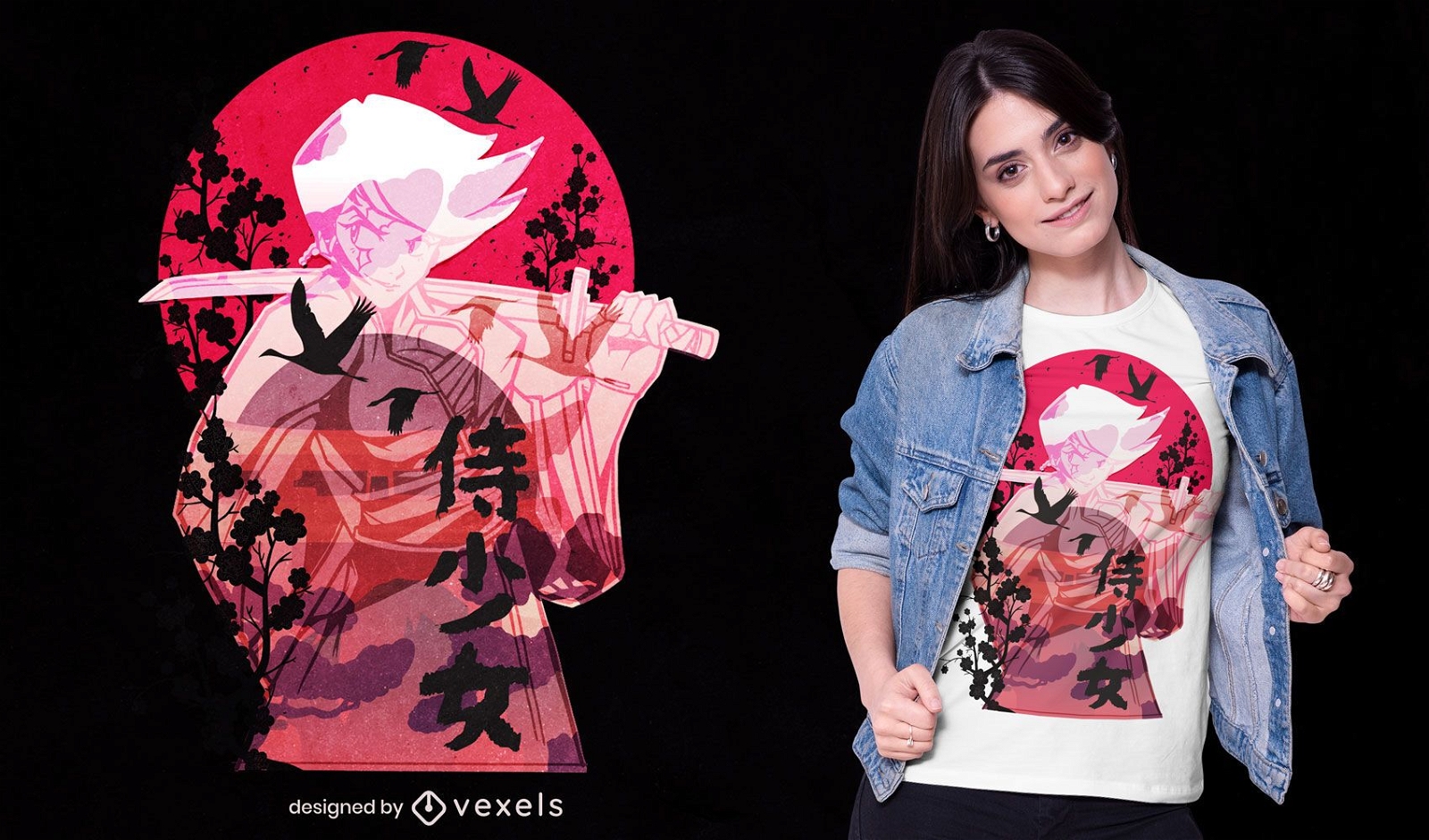 Samurai Frau Anime T-Shirt Design