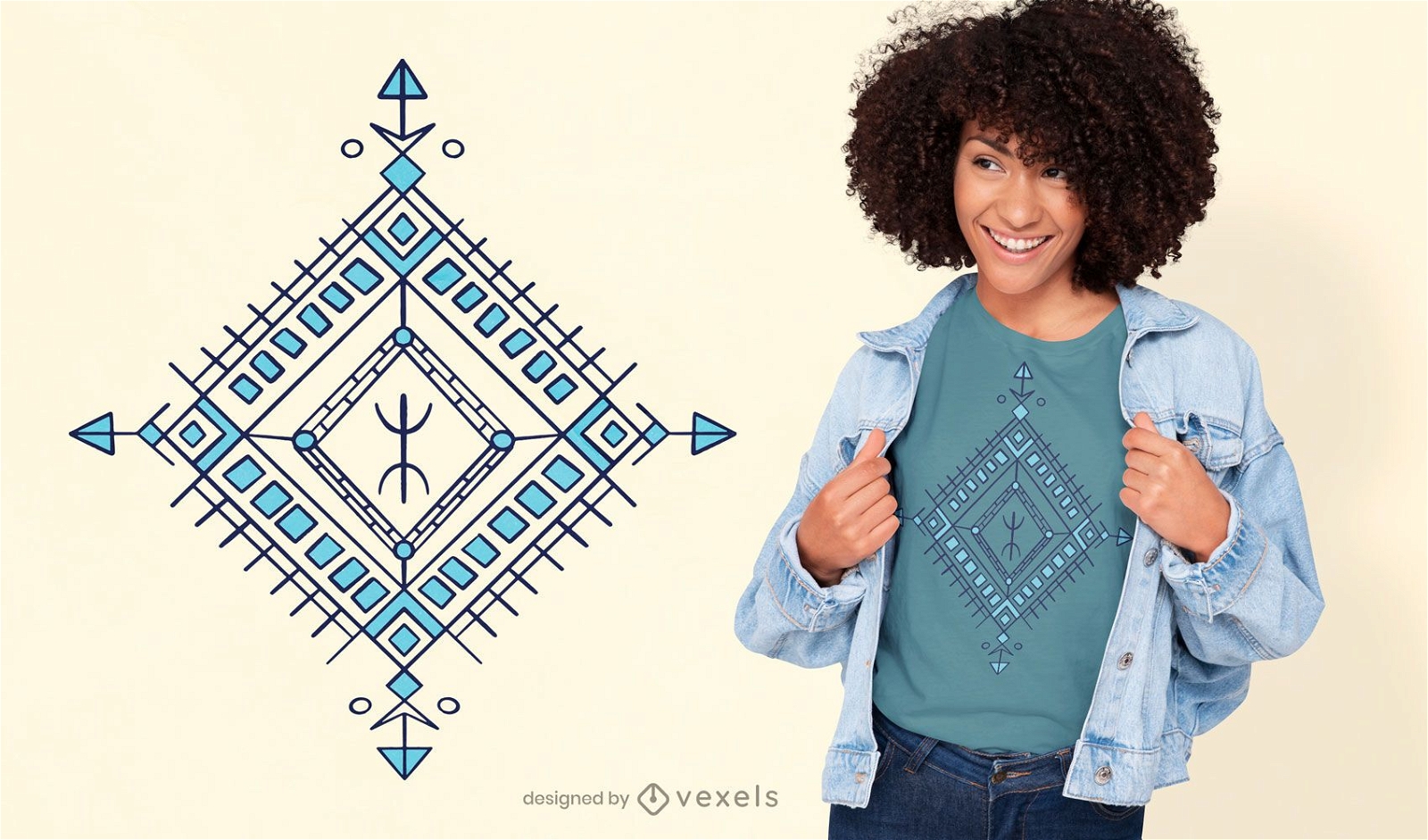 Diseño de camiseta de decoración bereber con forma de diamante.