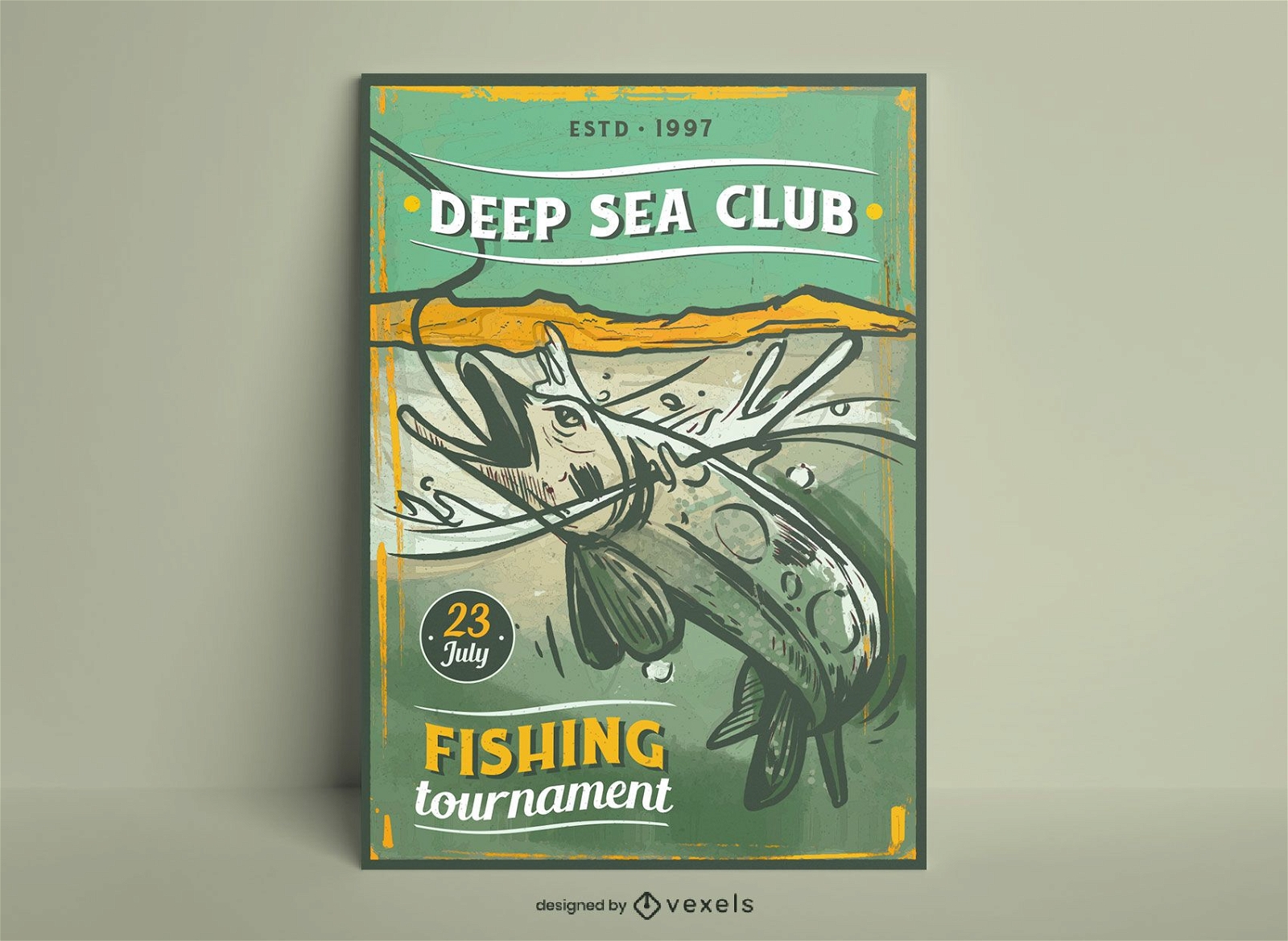Fishing hobby vintage poster design