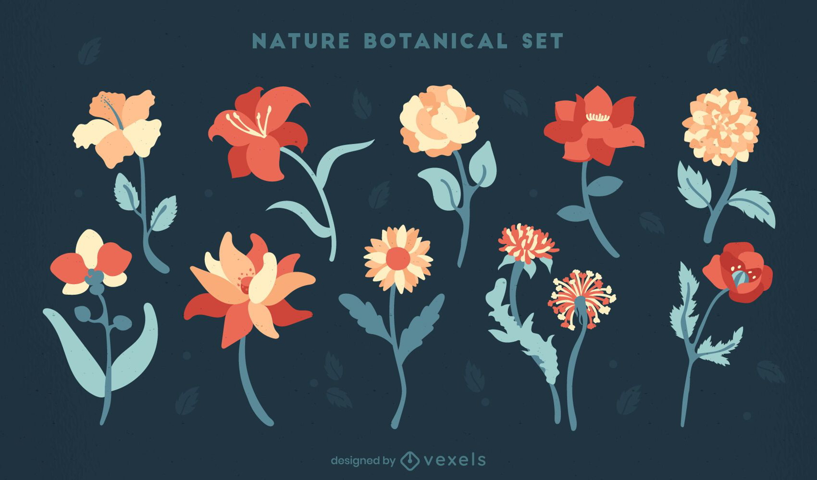 Conjunto de jardim botânico de flores naturais