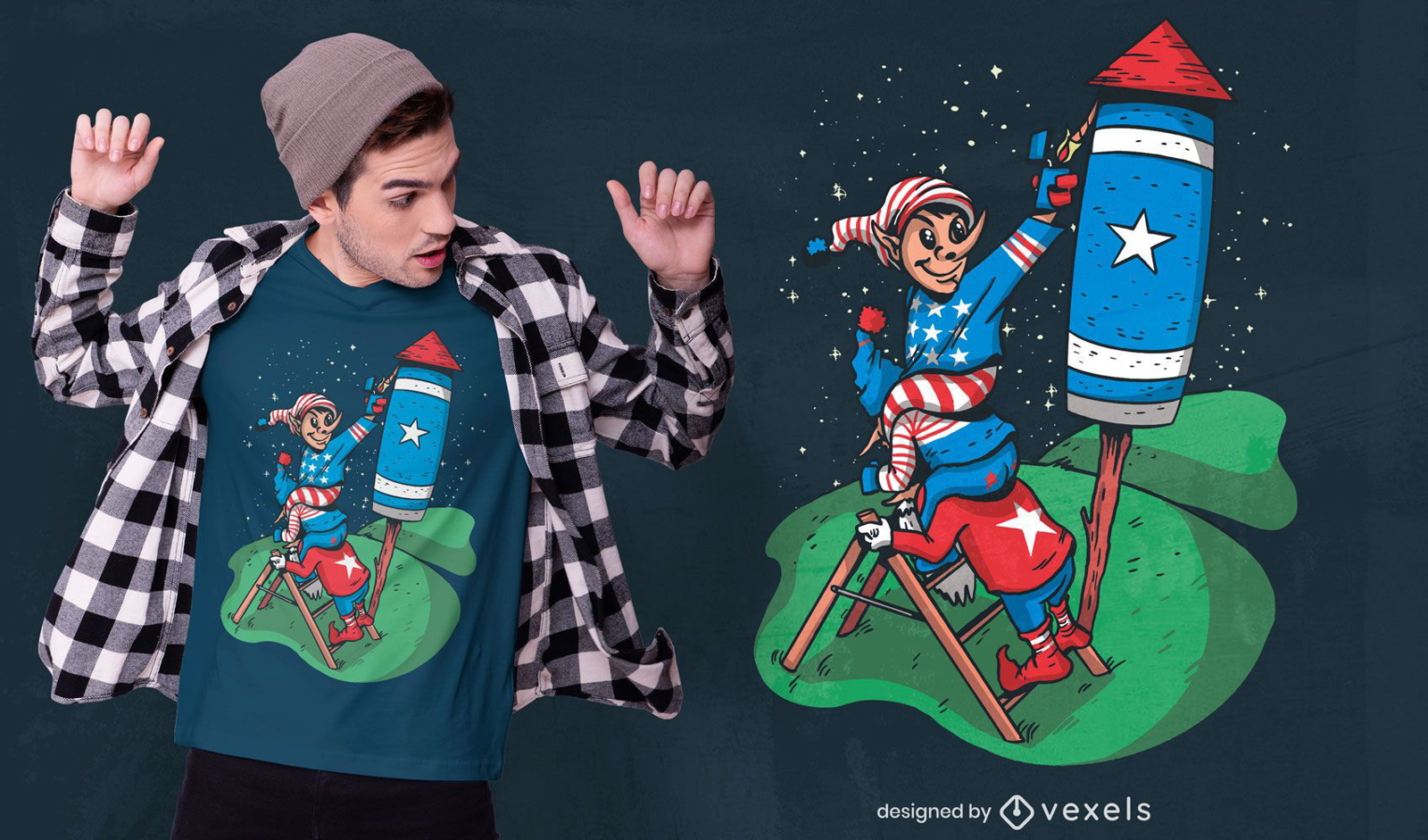 Diseño de camiseta patriotic gnomes usa rocket