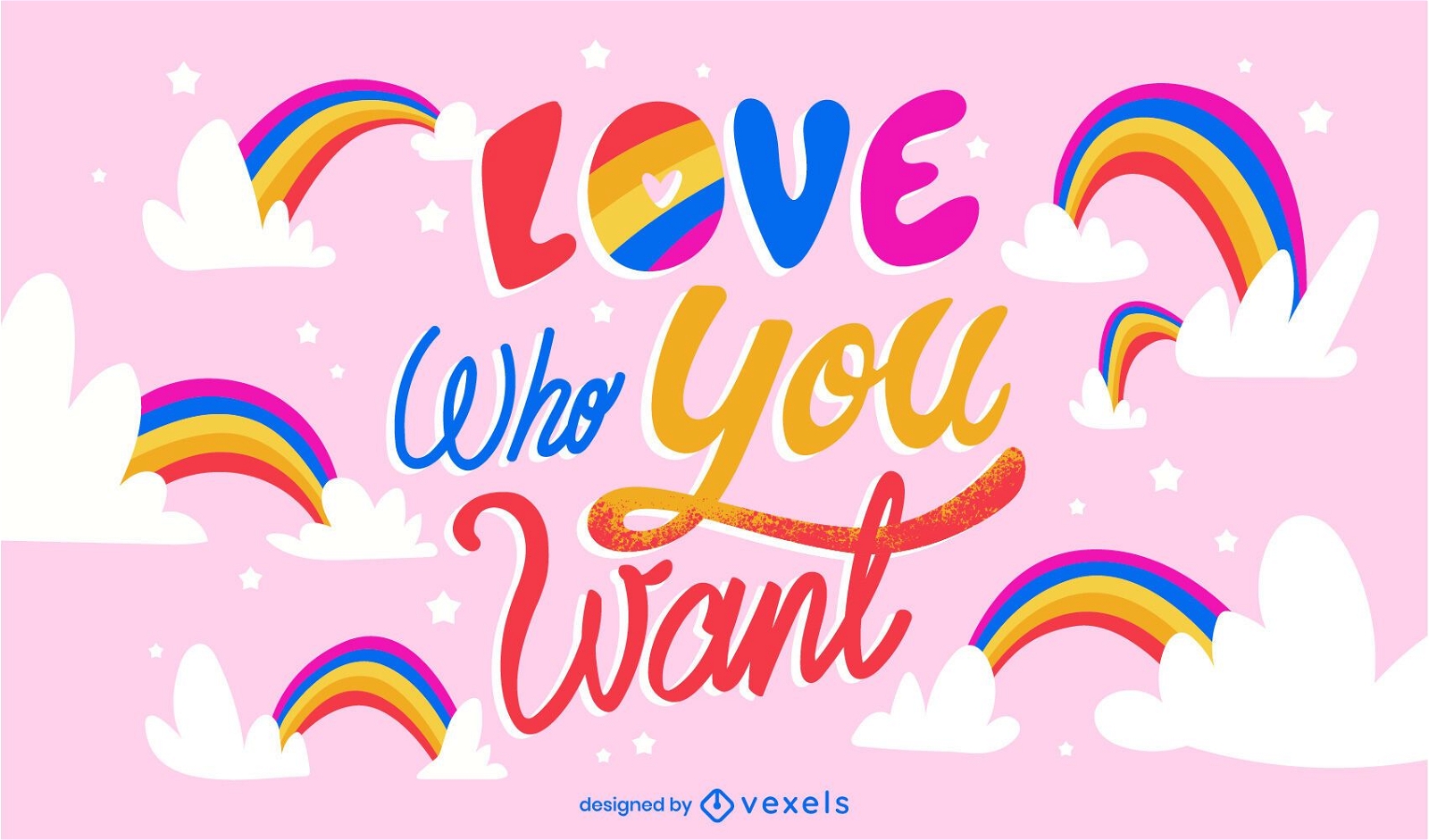 Pride month lettering rainbow illustration