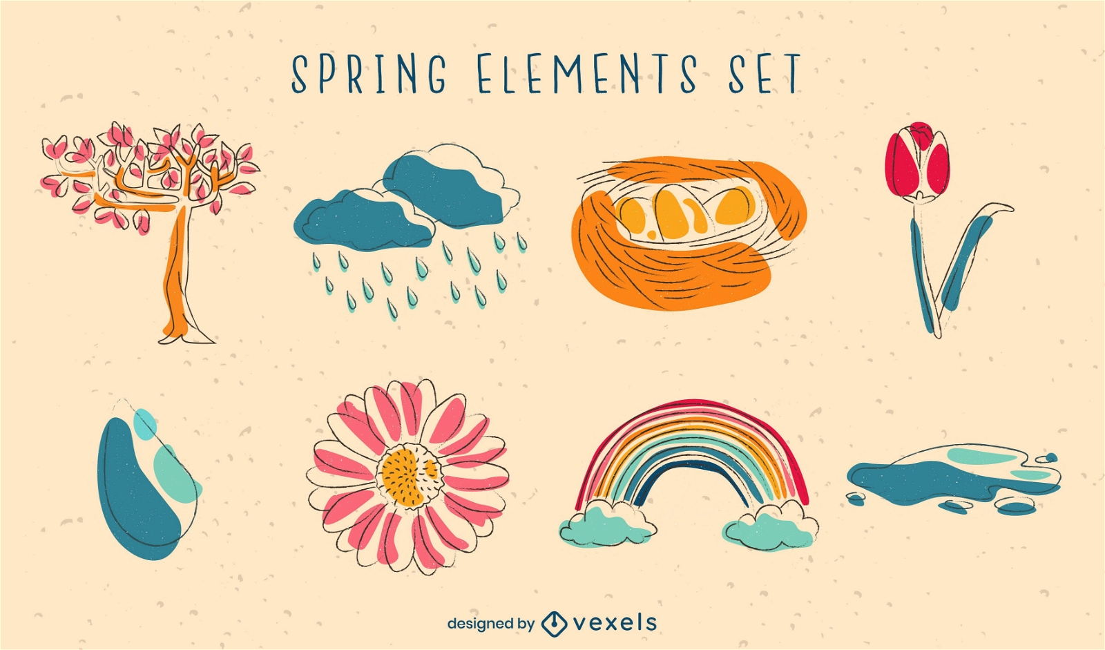 Conjunto de elementos de doodle de primavera