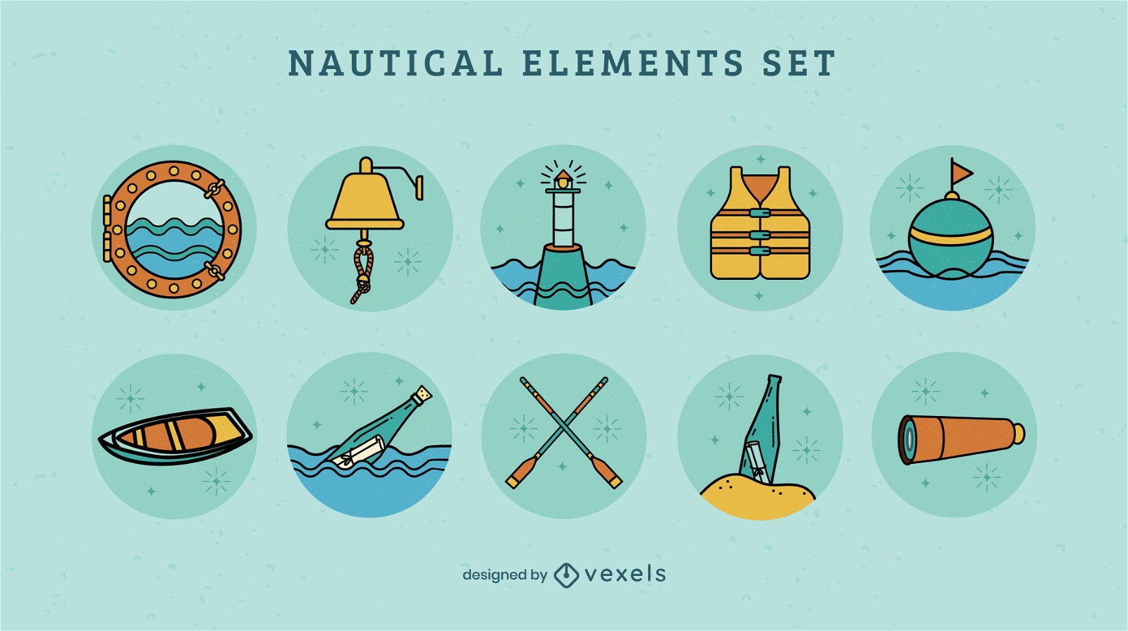 Ocean nautical ship elements set