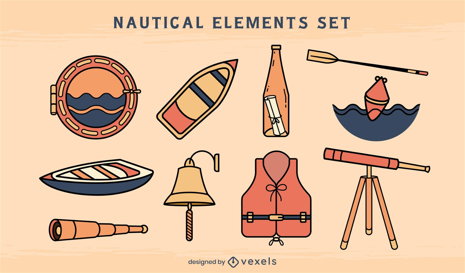 Nautical ship sailing elements set