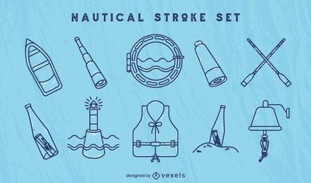 Nautical ship sailing stroke elements set