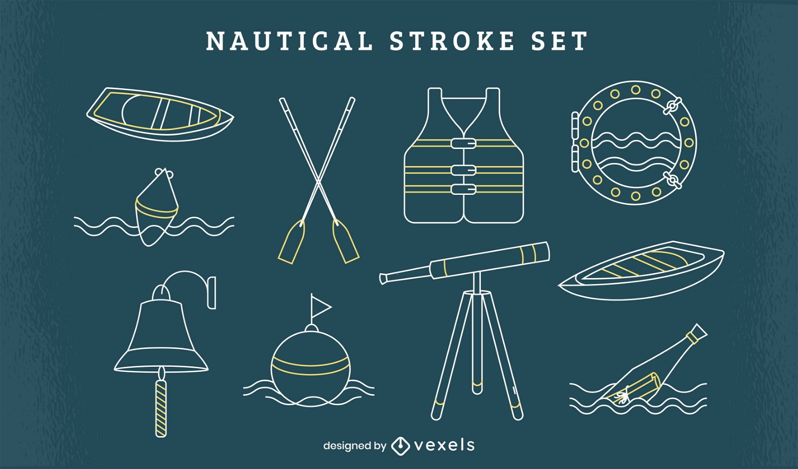 Nautical sailing elements line art set