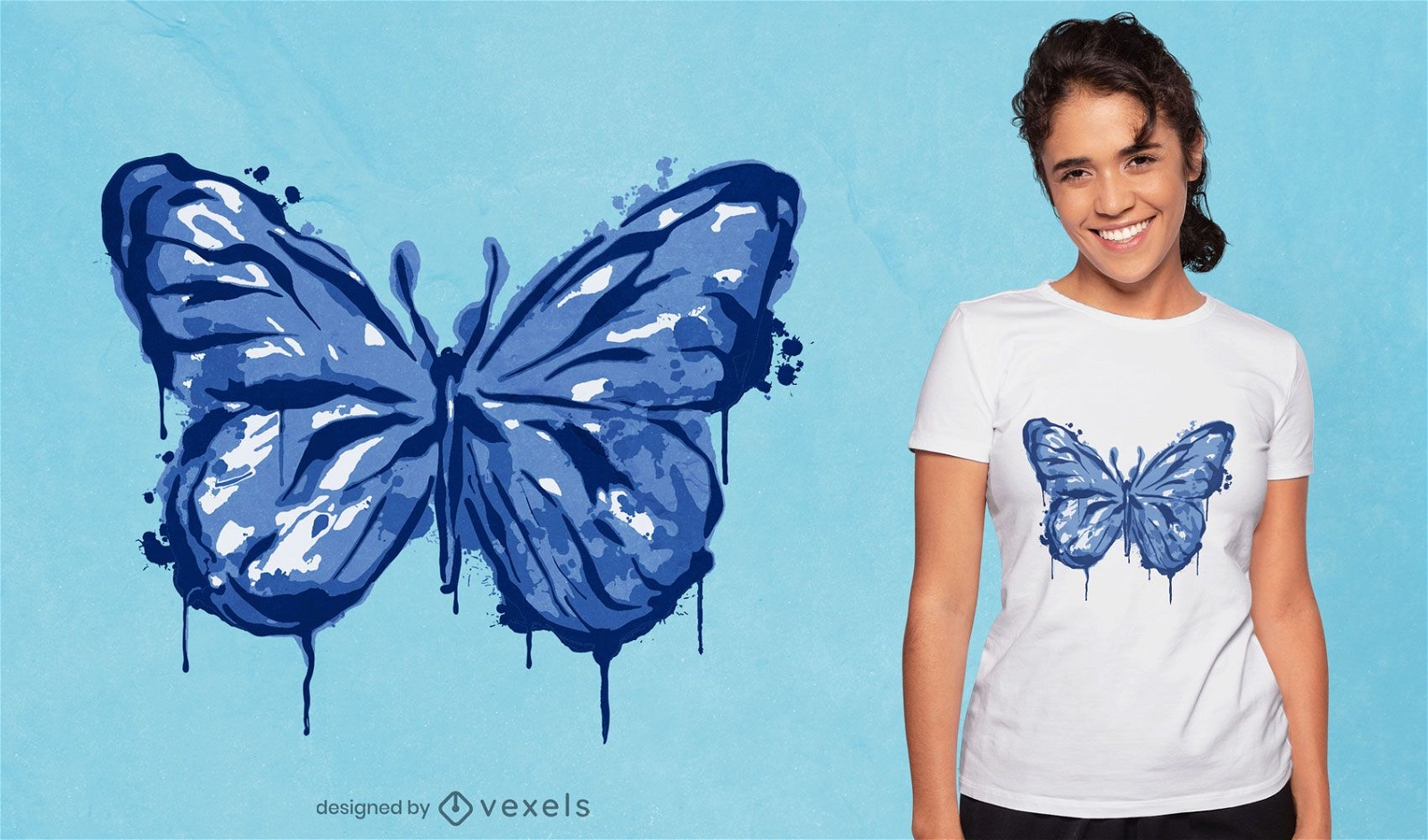Desenho de t-shirt com tinta borboleta pingando