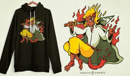 Design de camiseta do guerreiro Fire leon
