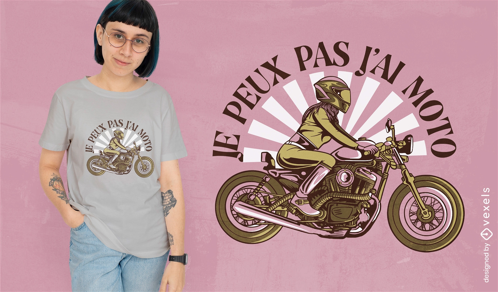 Diseño de camiseta francesa de motocicleta vintage.
