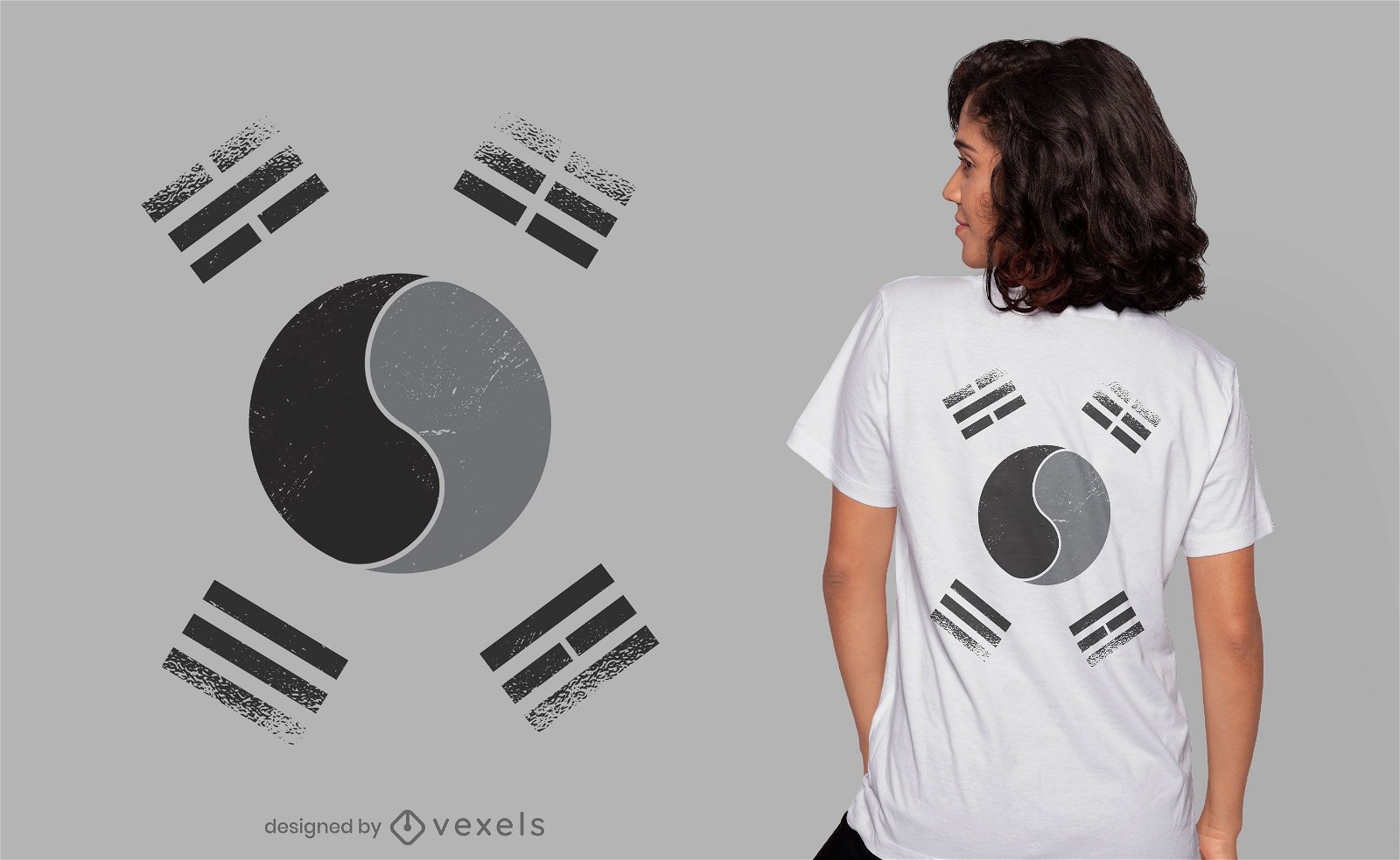 Design de camiseta em escala de cinza com a bandeira coreana