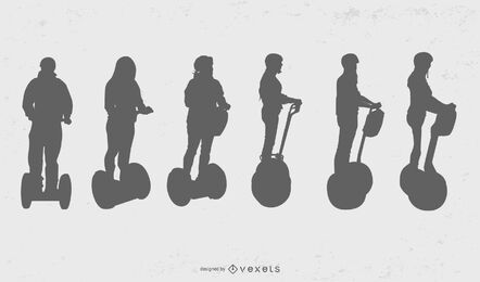 Segway fila de personas silueta conjunto