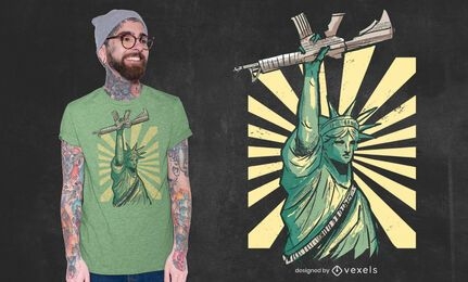 Design de camiseta com arma da estátua da liberdade