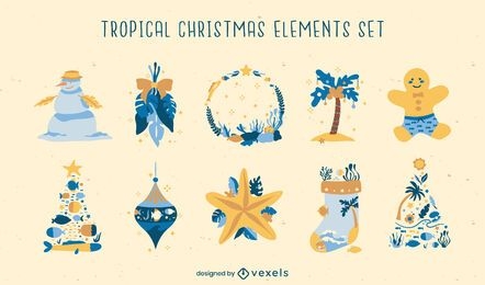 Christmas season tropical elements set
