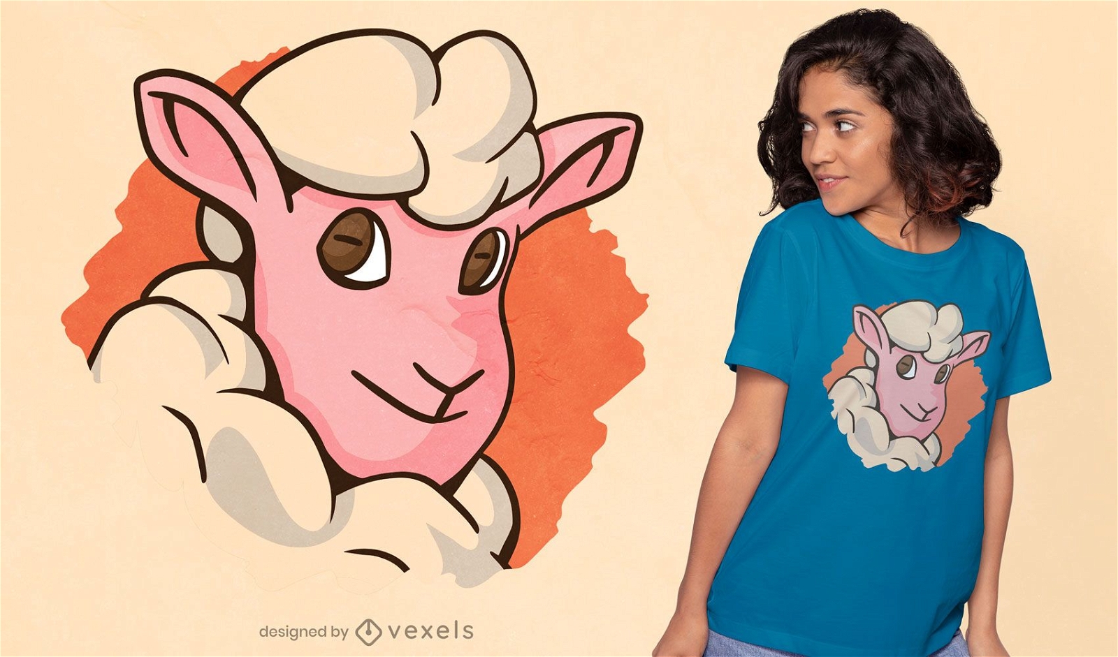 Design de t-shirt com cara de ovelha fofa