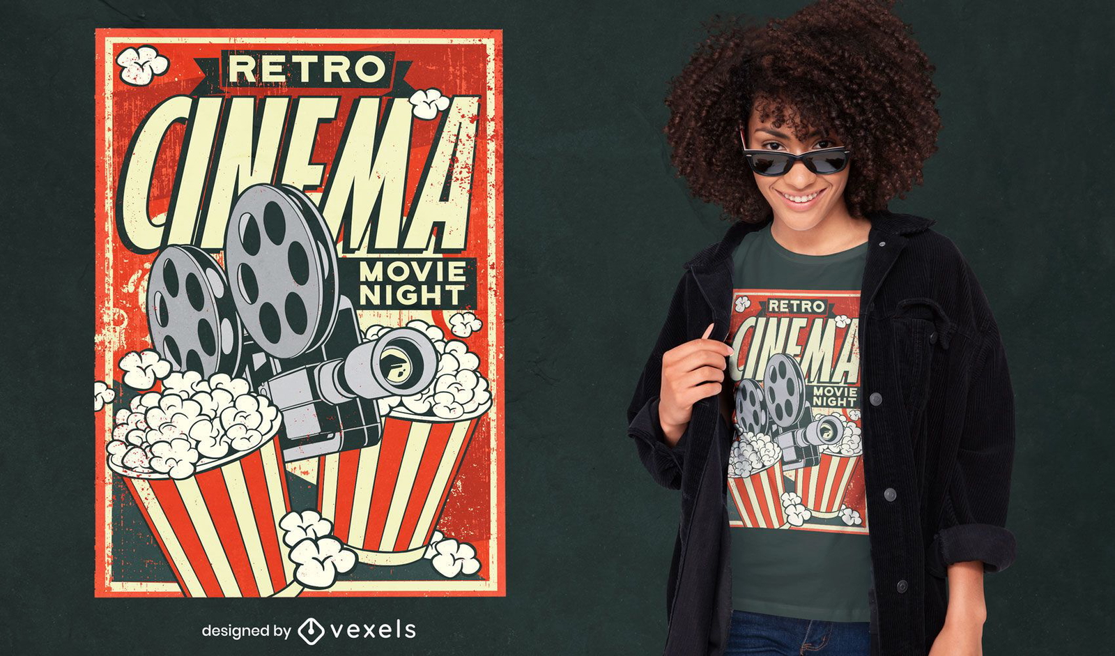 Diseño de camiseta de póster de cine retro.