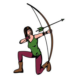 Female archer kneeling color stroke