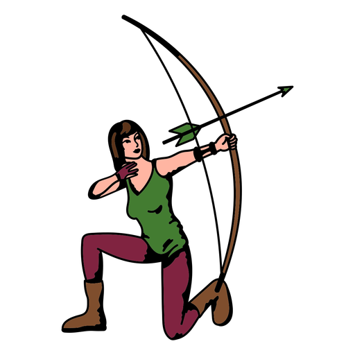 Female archer kneeling color stroke PNG Design