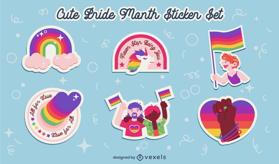 Cute pride month rainbow sticker set Cute pride month rainbow sticker set