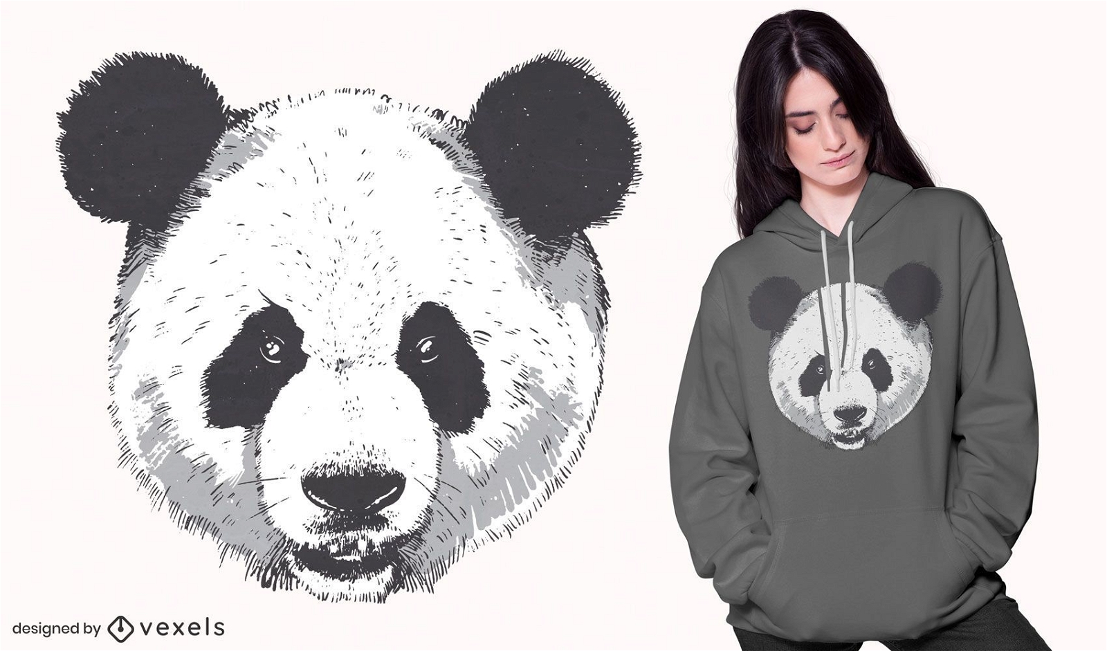 Realistic panda head t-shirt design