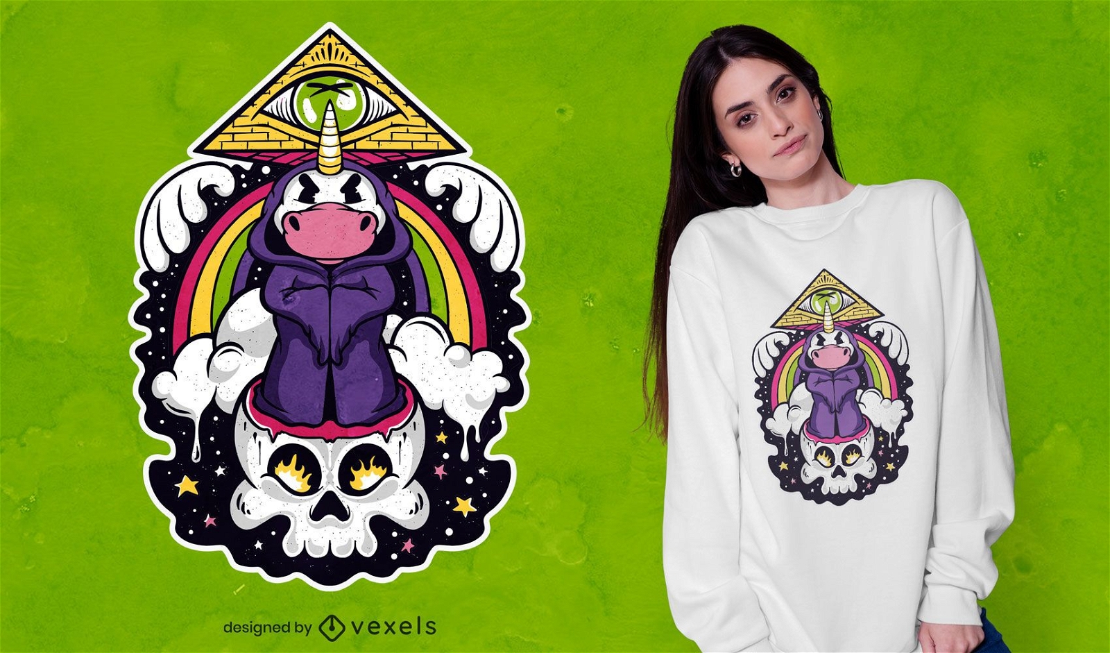 Einhorn Illuminati Cartoon T-Shirt Design