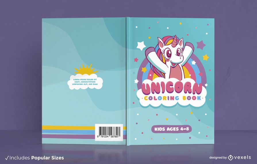 Unicorn children coloring book cover design Unicorn children coloring book cover design