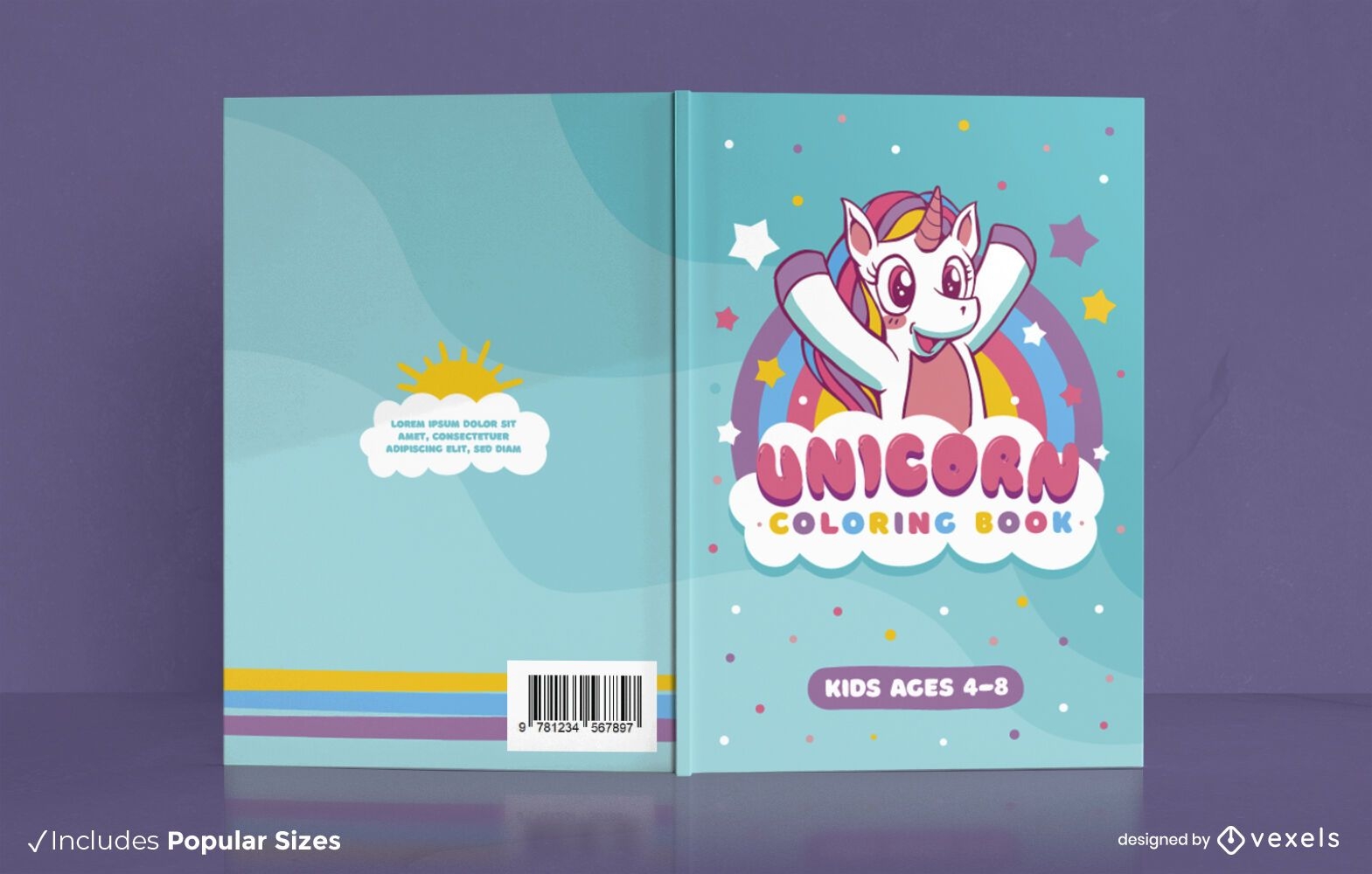 Unicorn children coloring book cover design