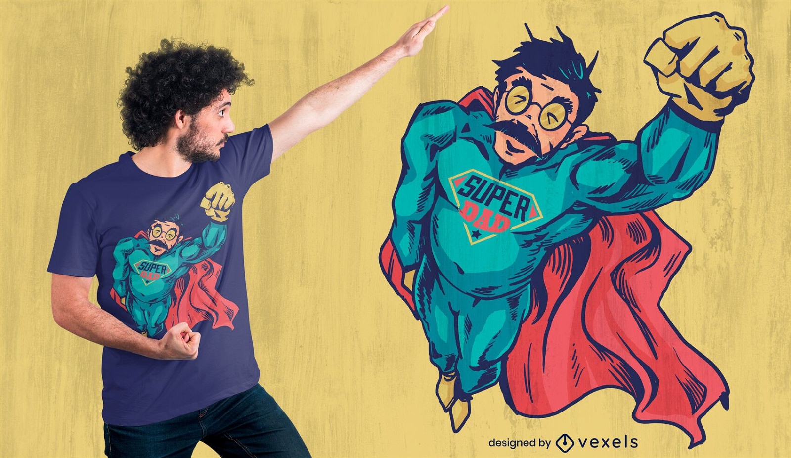Design de camiseta do personagem pai super-herói
