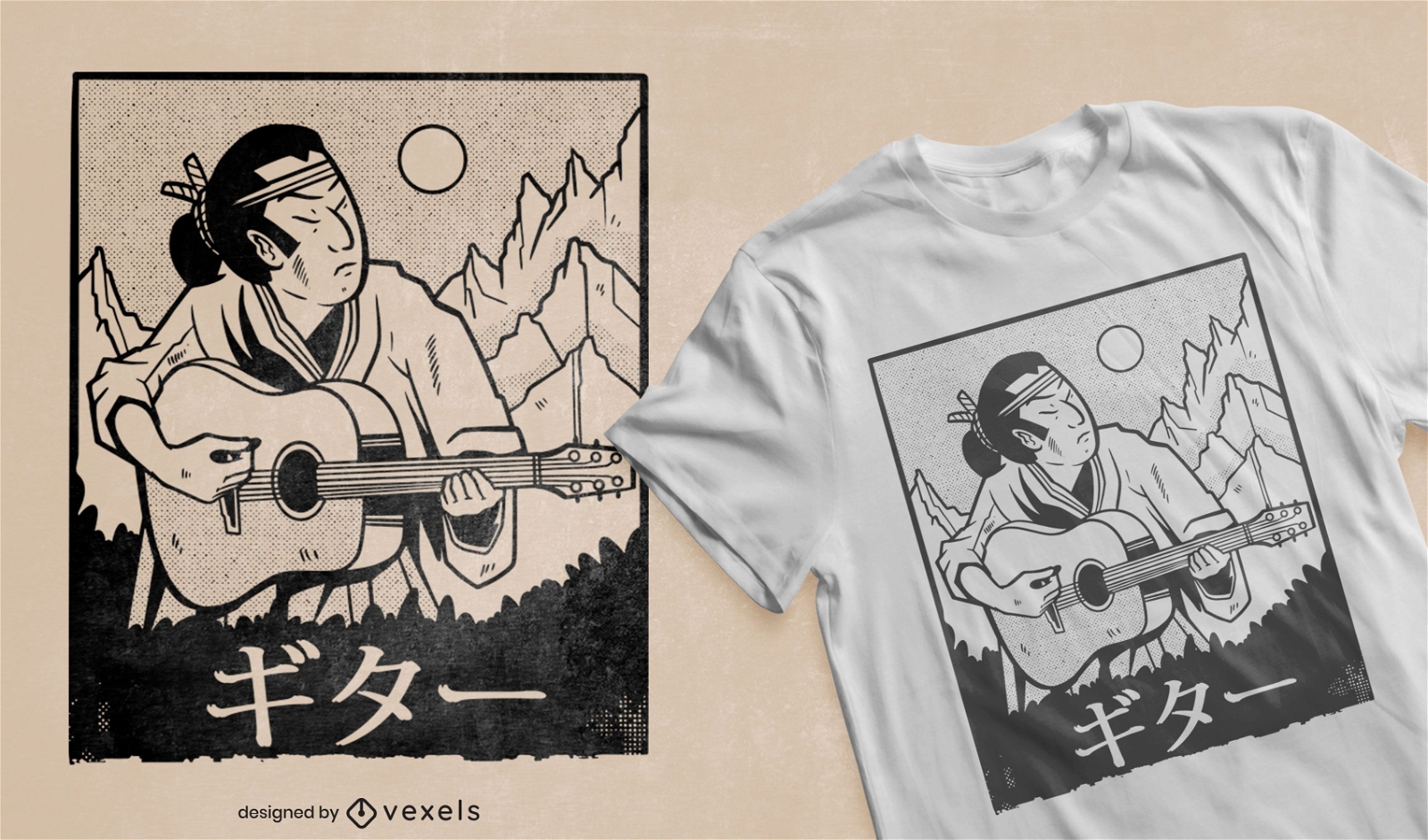 Dise?o de camiseta Samurai tocando la guitarra.