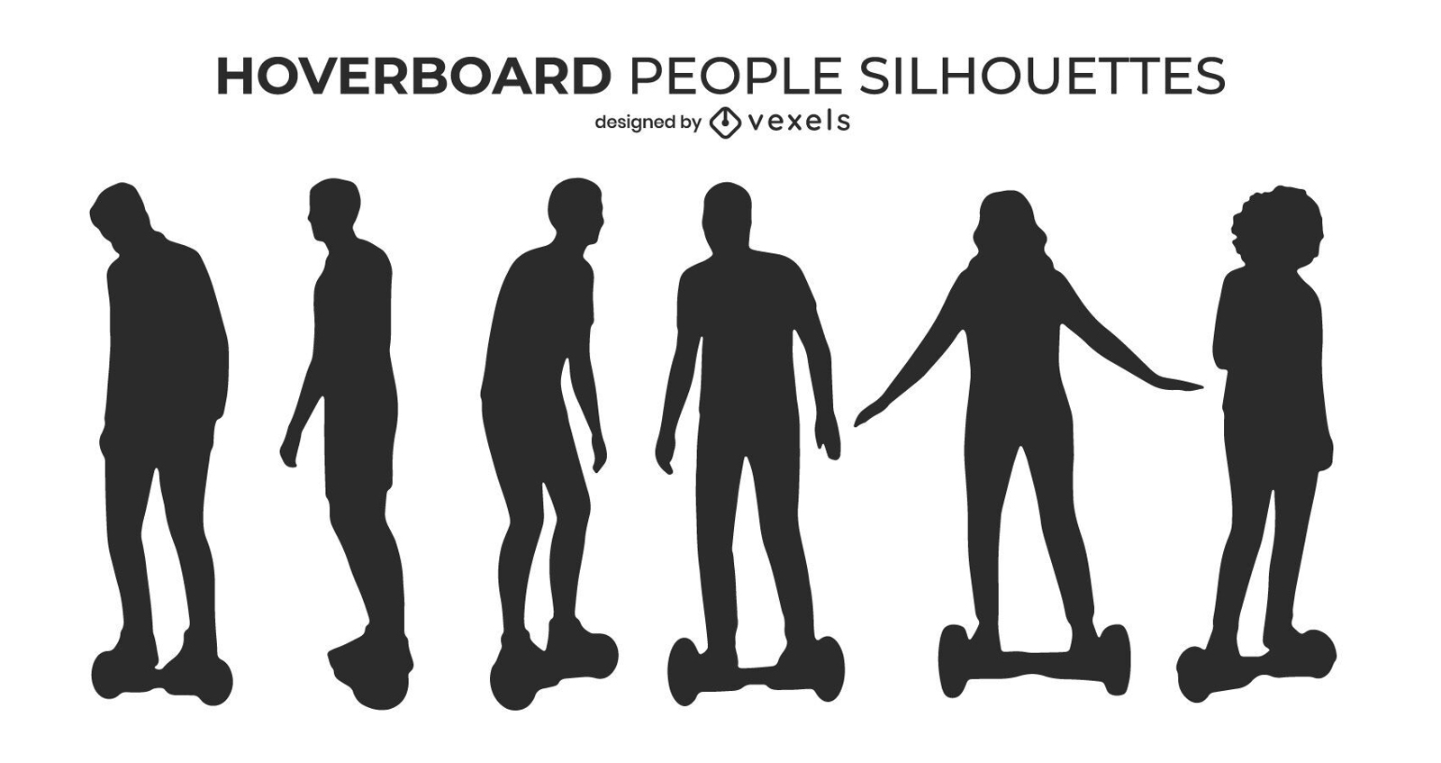 Conjunto de silueta de personas en hoverboards