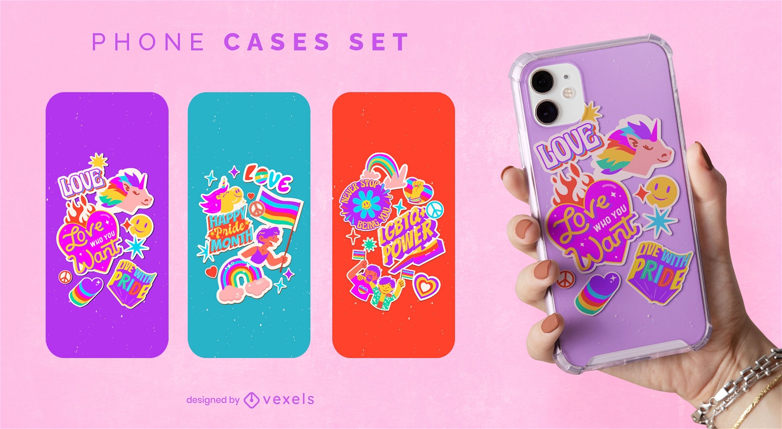 Happy pride month rainbow phone case set