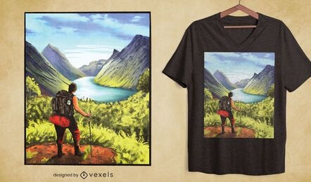 Wanderer Landschaft Natur T-Shirt Design